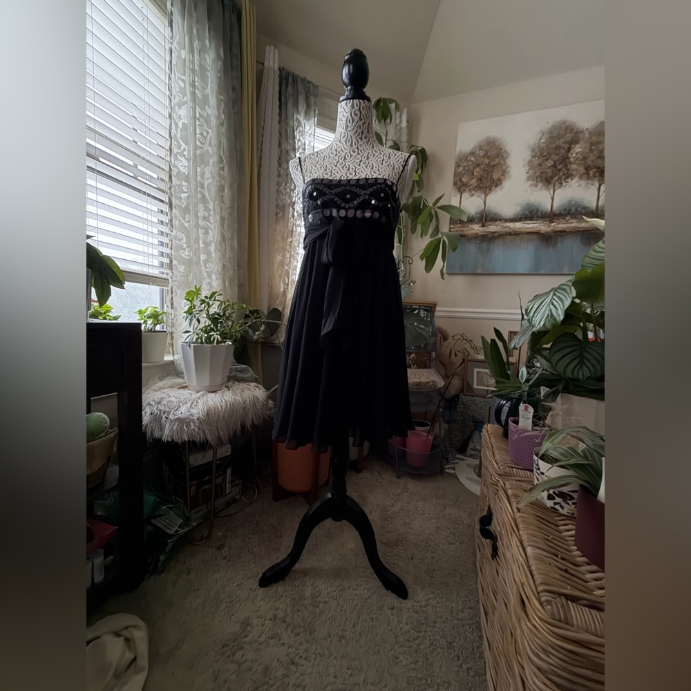 EUC BCBG Max Azria Women’s Silk & Sequin Black Party Dress